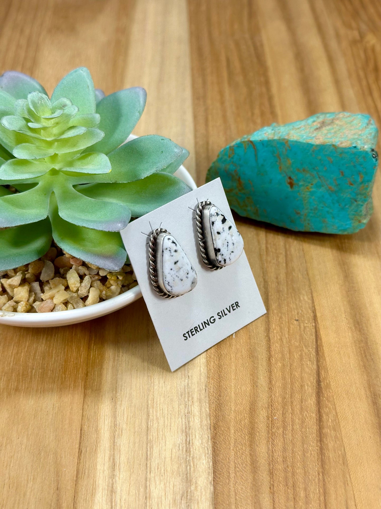 White Buffalo Triangle Sterling Silver Stud Earrings