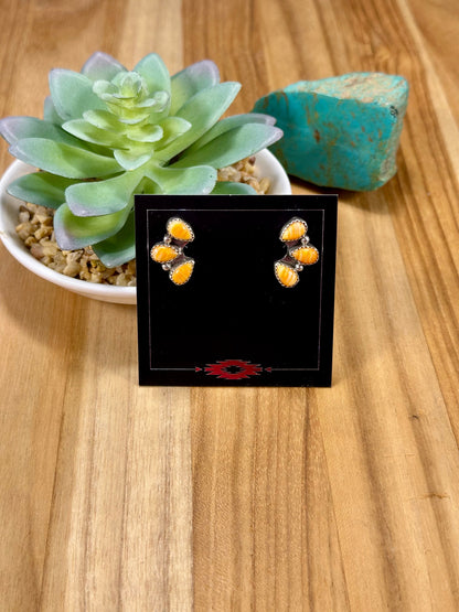 Orange Spiny Half Cluster Sterling Silver Earrings