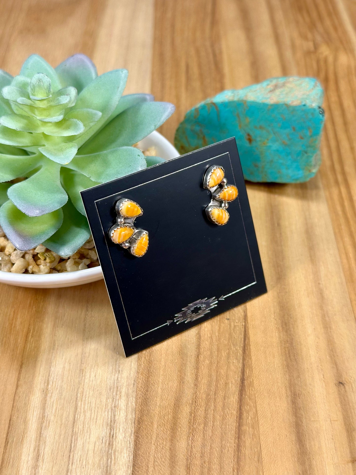 Orange Spiny Half Cluster Sterling Silver Earrings