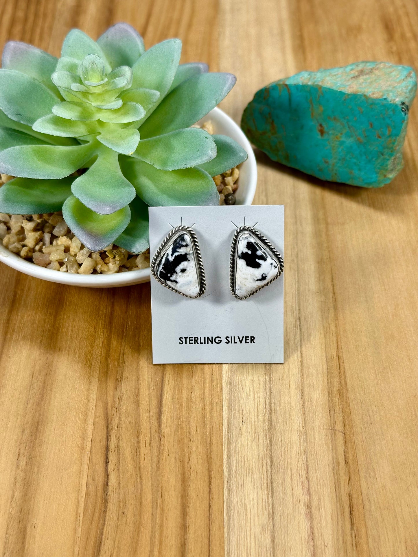 White Buffalo Triangle Sterling Silver Stud Earrings