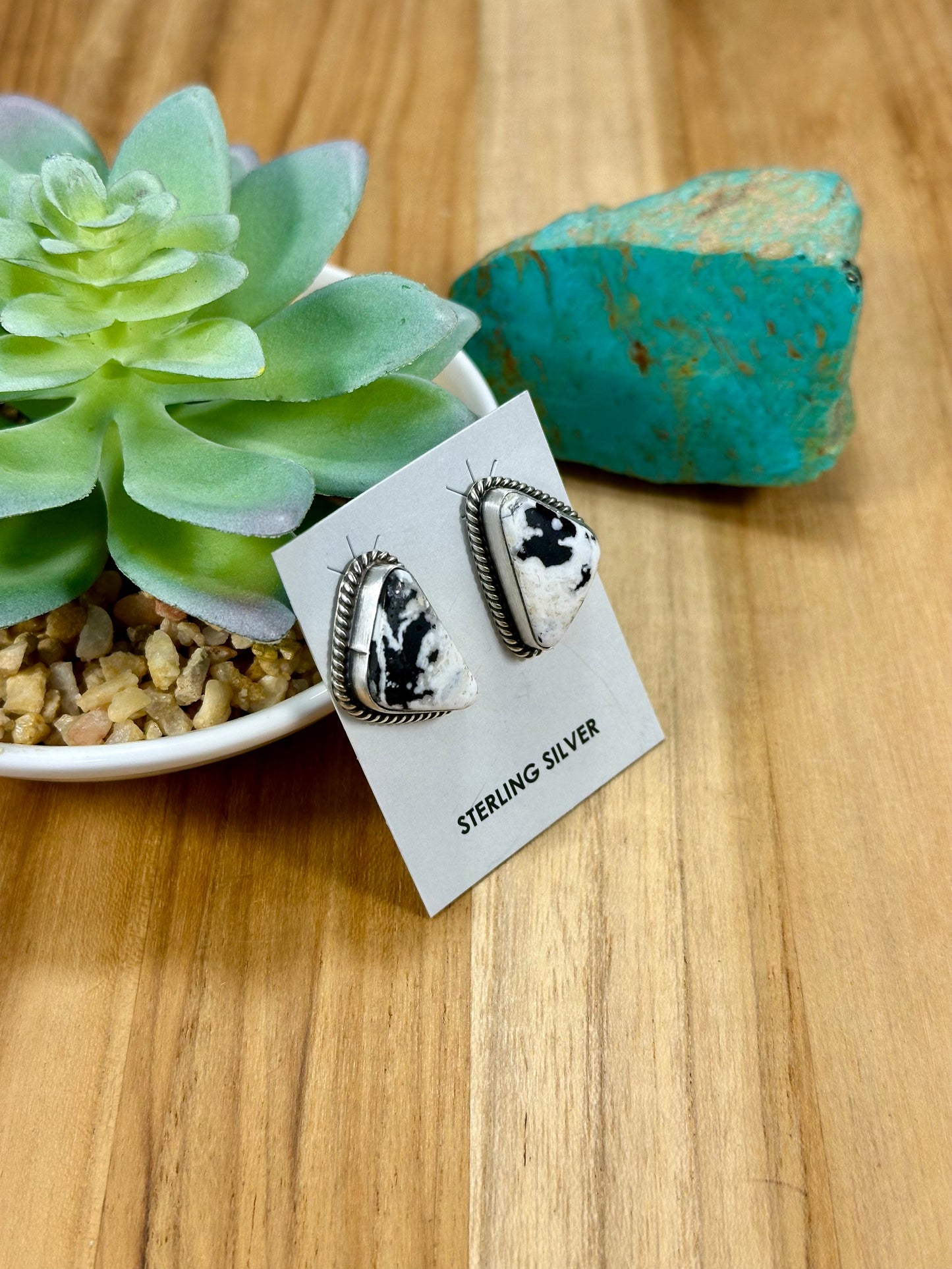 White Buffalo Triangle Sterling Silver Stud Earrings