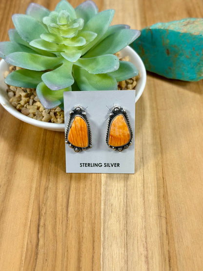 Orange Spiny Sterling Silver Stud Earrings