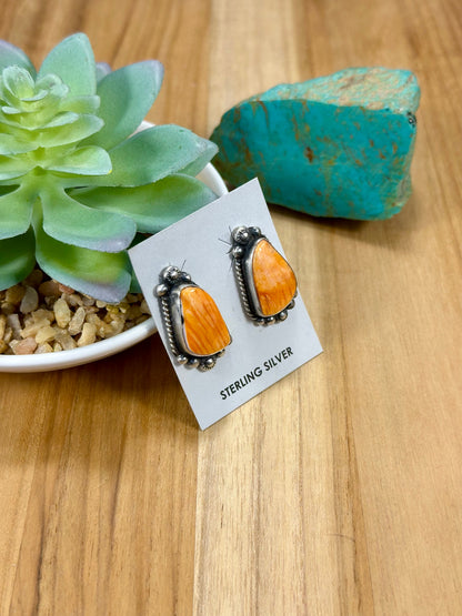 Orange Spiny Sterling Silver Stud Earrings
