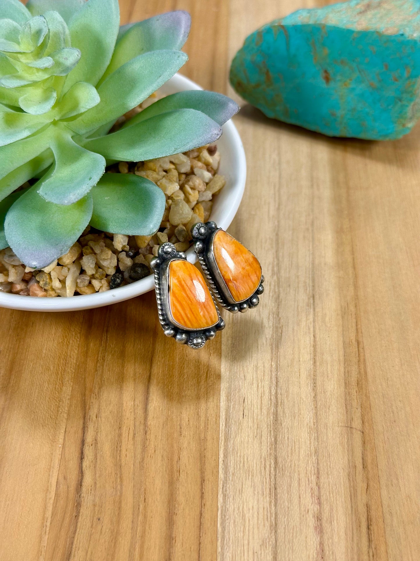 Orange Spiny Sterling Silver Stud Earrings