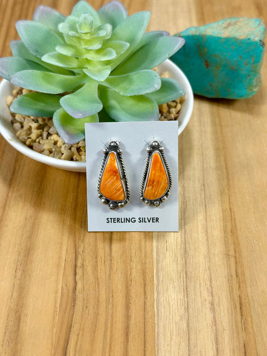 Orange Spiny Triangle Sterling Silver Stud Earrings