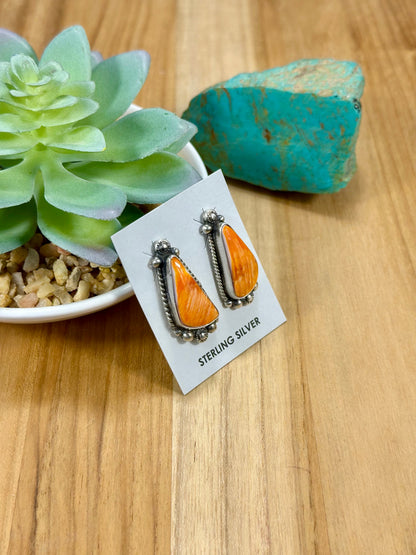 Orange Spiny Triangle Sterling Silver Stud Earrings