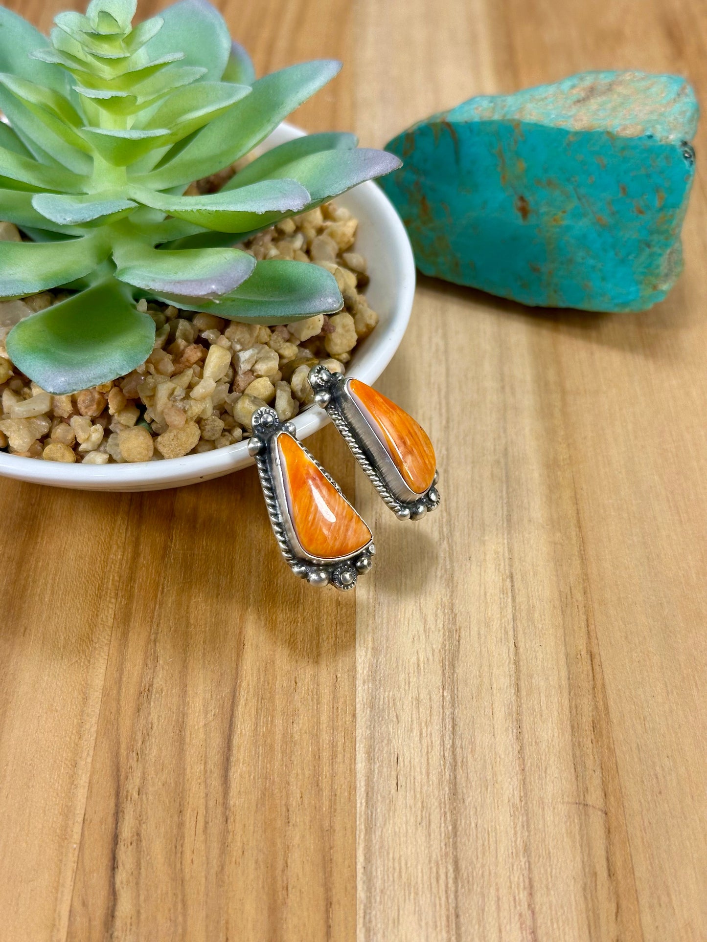 Orange Spiny Triangle Sterling Silver Stud Earrings