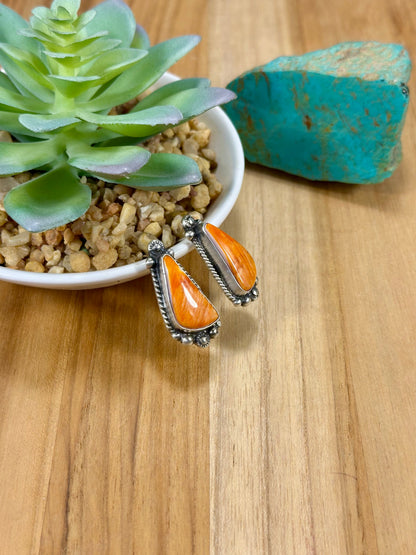 Orange Spiny Triangle Sterling Silver Stud Earrings