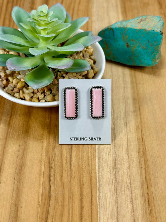 Pink Conch Bar Sterling Silver Stud Earrings