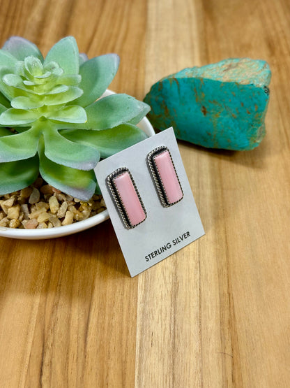 Pink Conch Bar Sterling Silver Stud Earrings