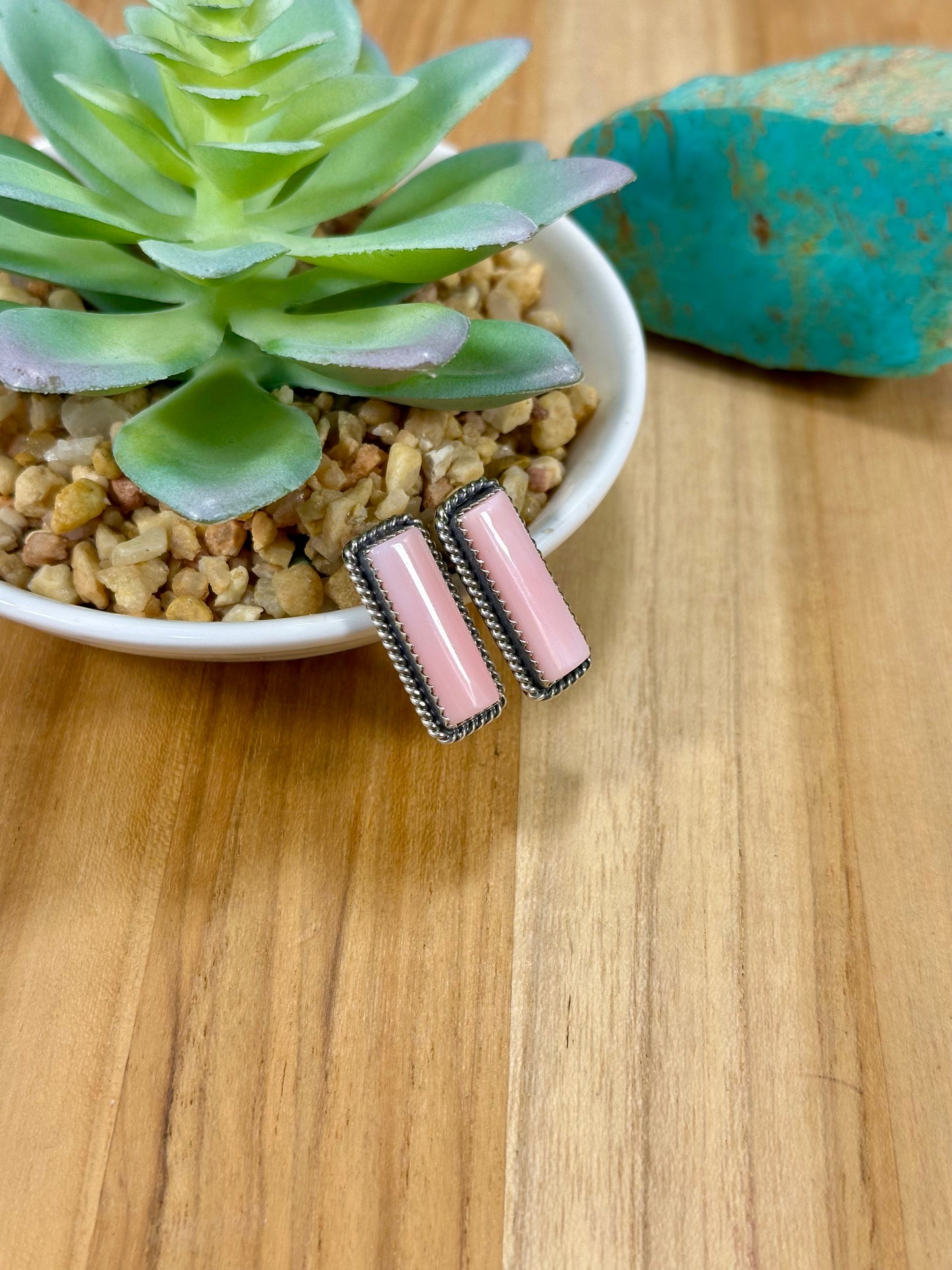 Pink Conch Bar Sterling Silver Stud Earrings