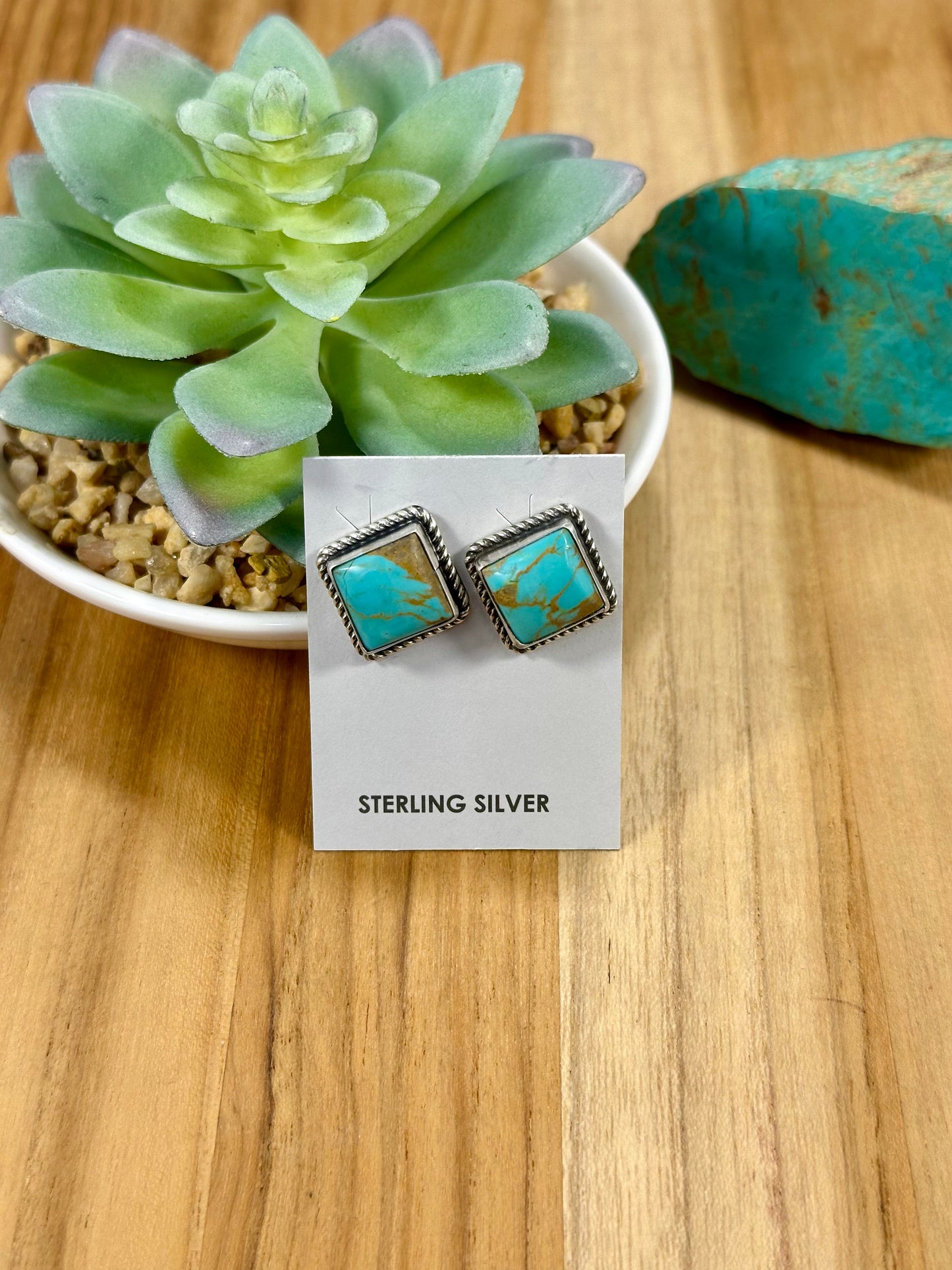 Kingman Turquoise Square Sterling Silver Stud Earrings