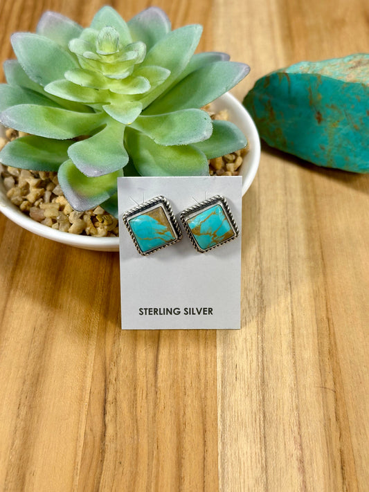 Kingman Turquoise Square Sterling Silver Stud Earrings