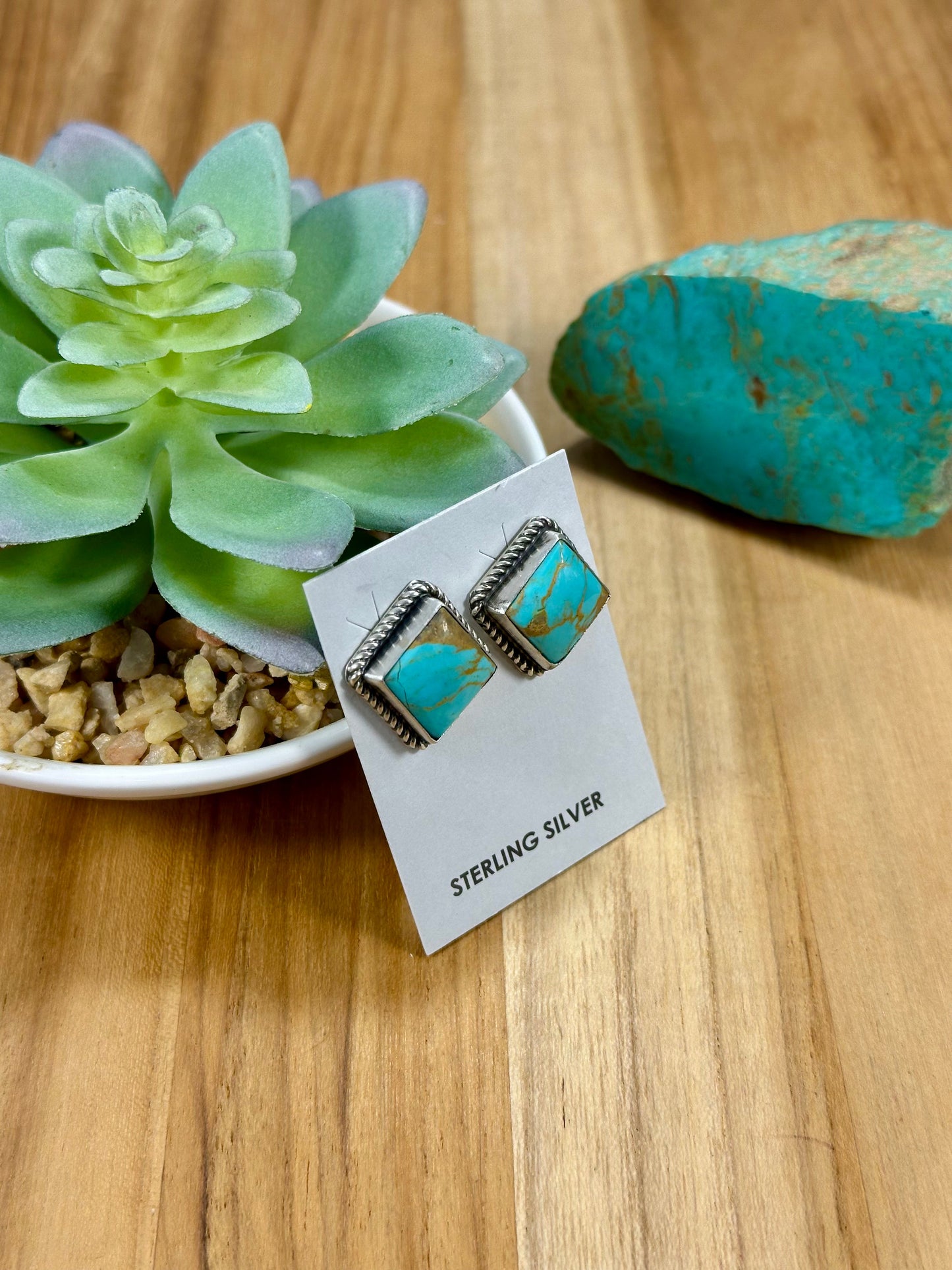 Kingman Turquoise Square Sterling Silver Stud Earrings