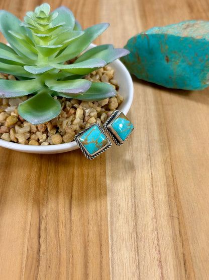 Kingman Turquoise Square Sterling Silver Stud Earrings