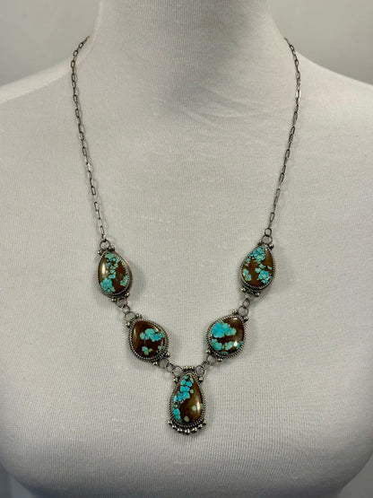 #8 Turquoise 5 Stone Sterling Silver Lariat Necklace
