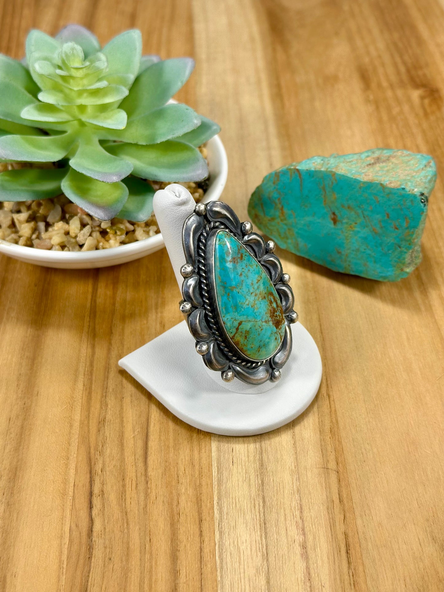 Kingman Turquoise Teardrop Sterling Silver Ring
