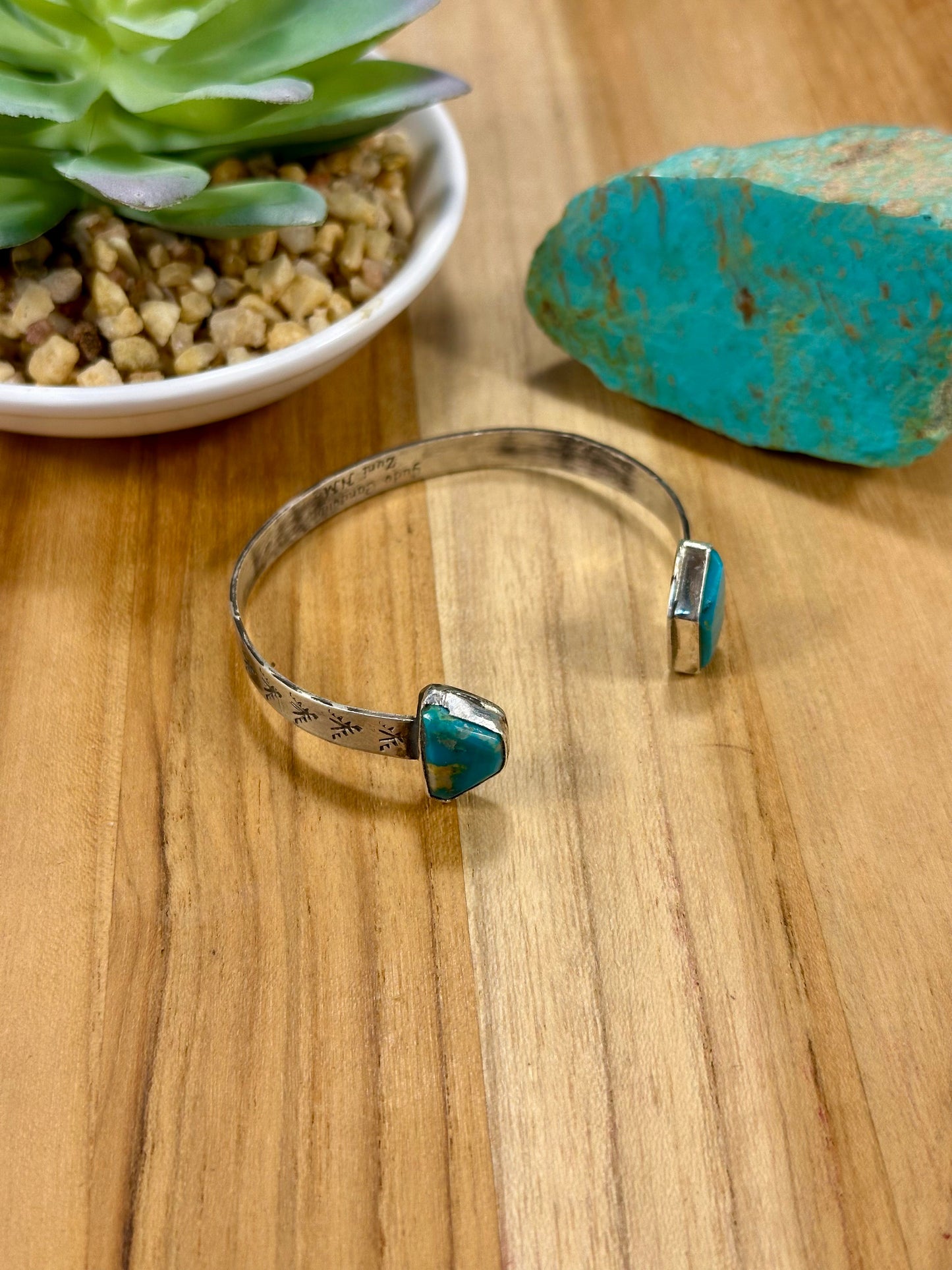 Kingman Turquoise 2 Stone Open Cuff Bracelet