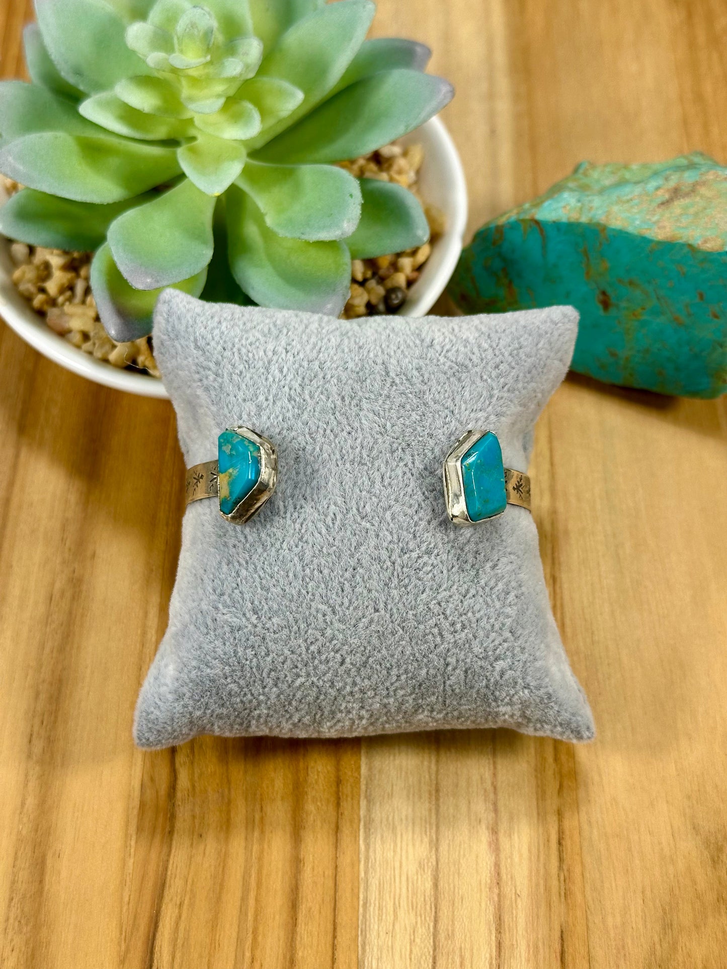 Kingman Turquoise 2 Stone Open Cuff Bracelet