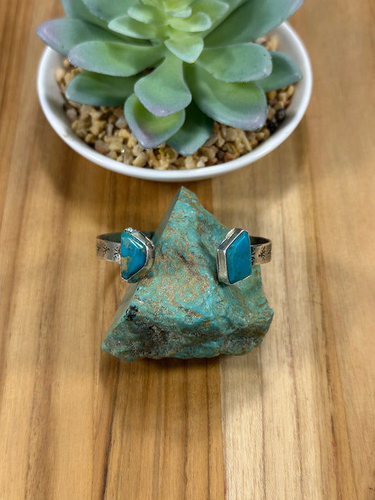 Kingman Turquoise 2 Stone Open Cuff Bracelet