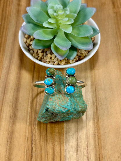 Kingman Turquoise 6 Stone Open Cuff Bracelet