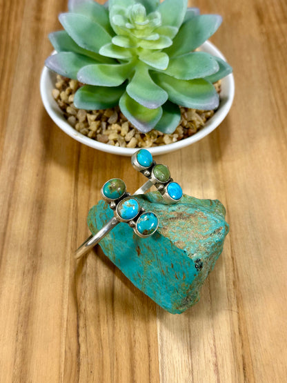 Kingman Turquoise 6 Stone Open Cuff Bracelet
