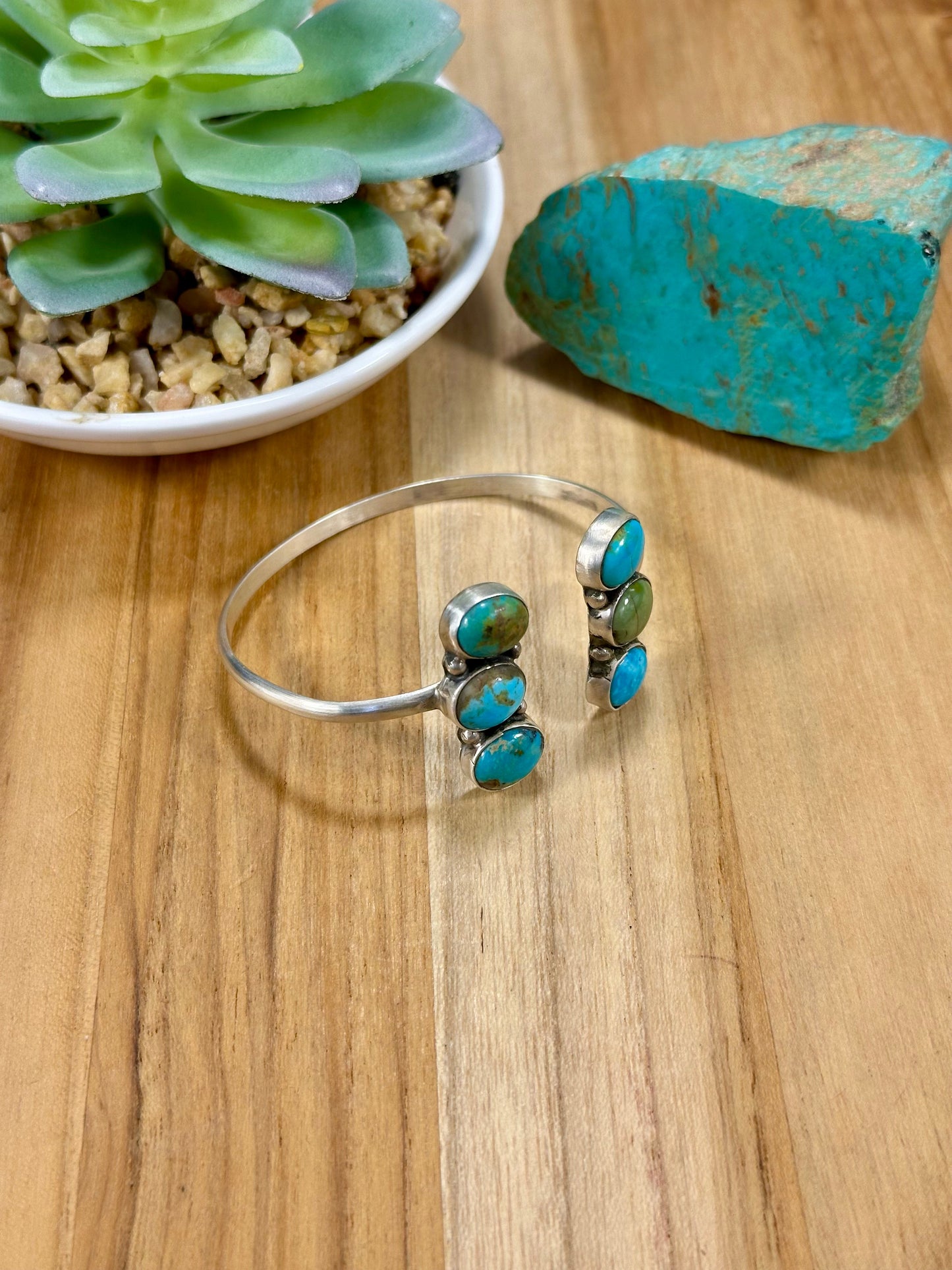 Kingman Turquoise 6 Stone Open Cuff Bracelet