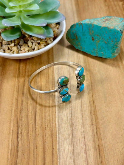 Kingman Turquoise 6 Stone Open Cuff Bracelet