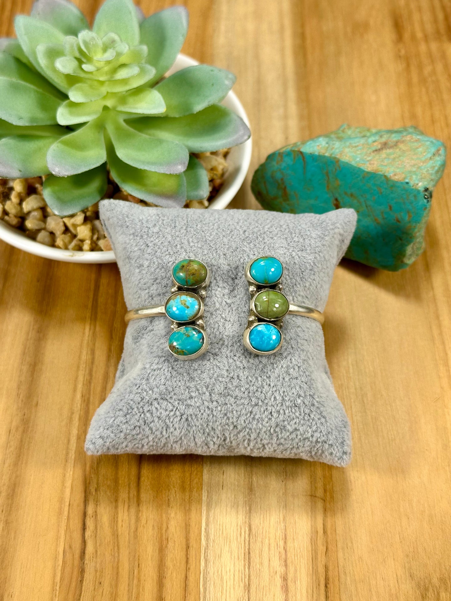 Kingman Turquoise 6 Stone Open Cuff Bracelet