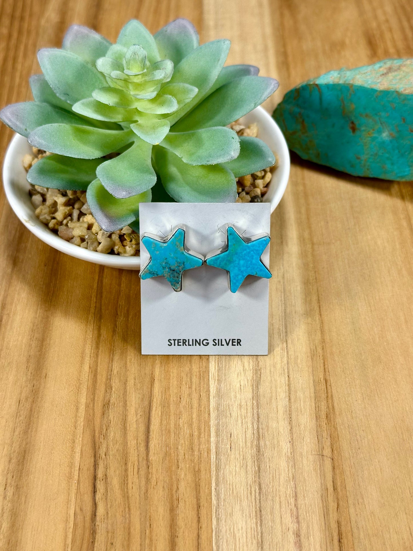 Kingman Turquoise Star Sterling Silver Earrings