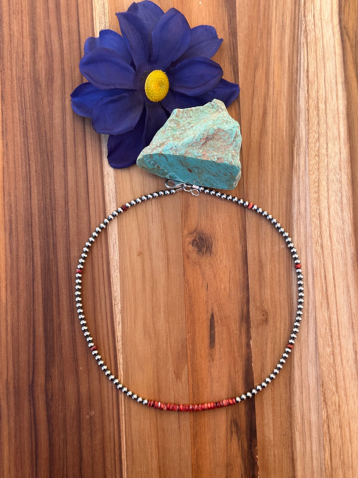 4MM Navajo Style and Red Spiny Pearl Necklace
