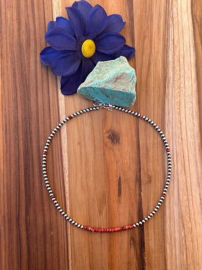4MM Navajo Style and Red Spiny Pearl Necklace