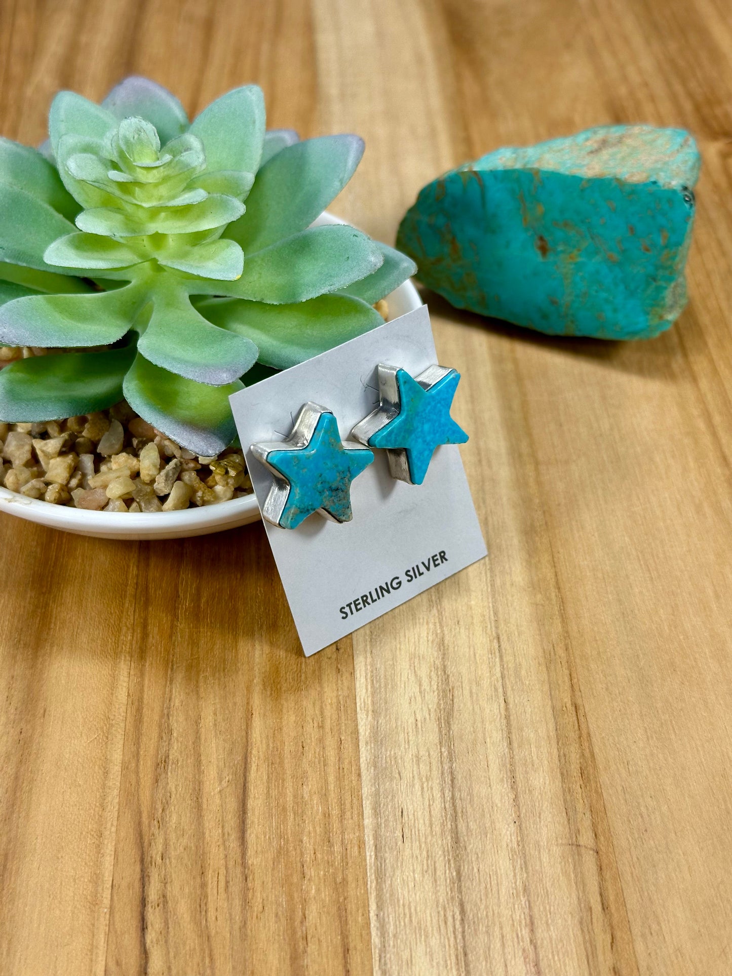 Kingman Turquoise Star Sterling Silver Earrings