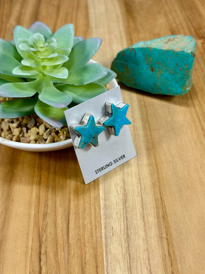 Kingman Turquoise Star Sterling Silver Earrings