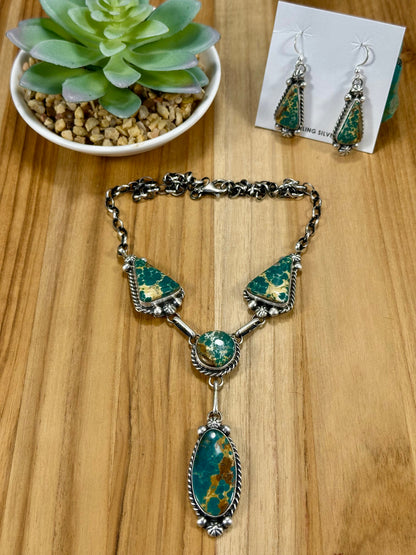 Royston 4 Stone Sterling Silver Lariat Necklace & Earrings Set
