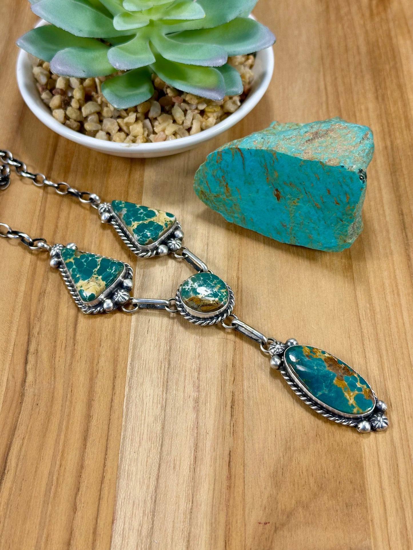 Royston 4 Stone Sterling Silver Lariat Necklace & Earrings Set