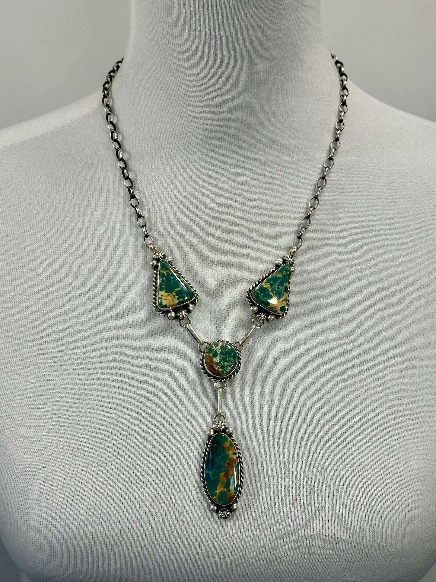 Royston 4 Stone Sterling Silver Lariat Necklace & Earrings Set