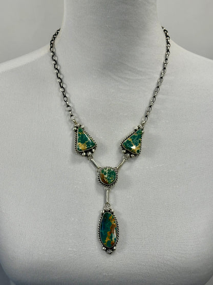 Royston 4 Stone Sterling Silver Lariat Necklace & Earrings Set