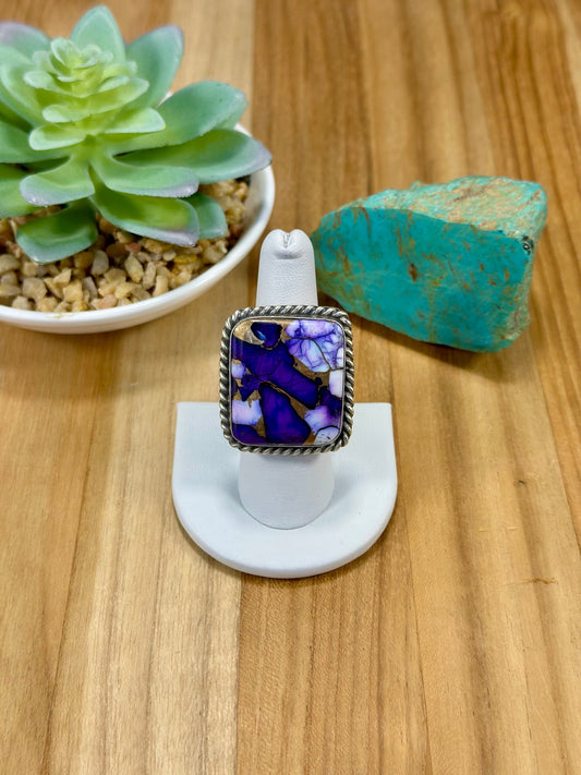 Purple Dahlia Square Sterling Silver Ring