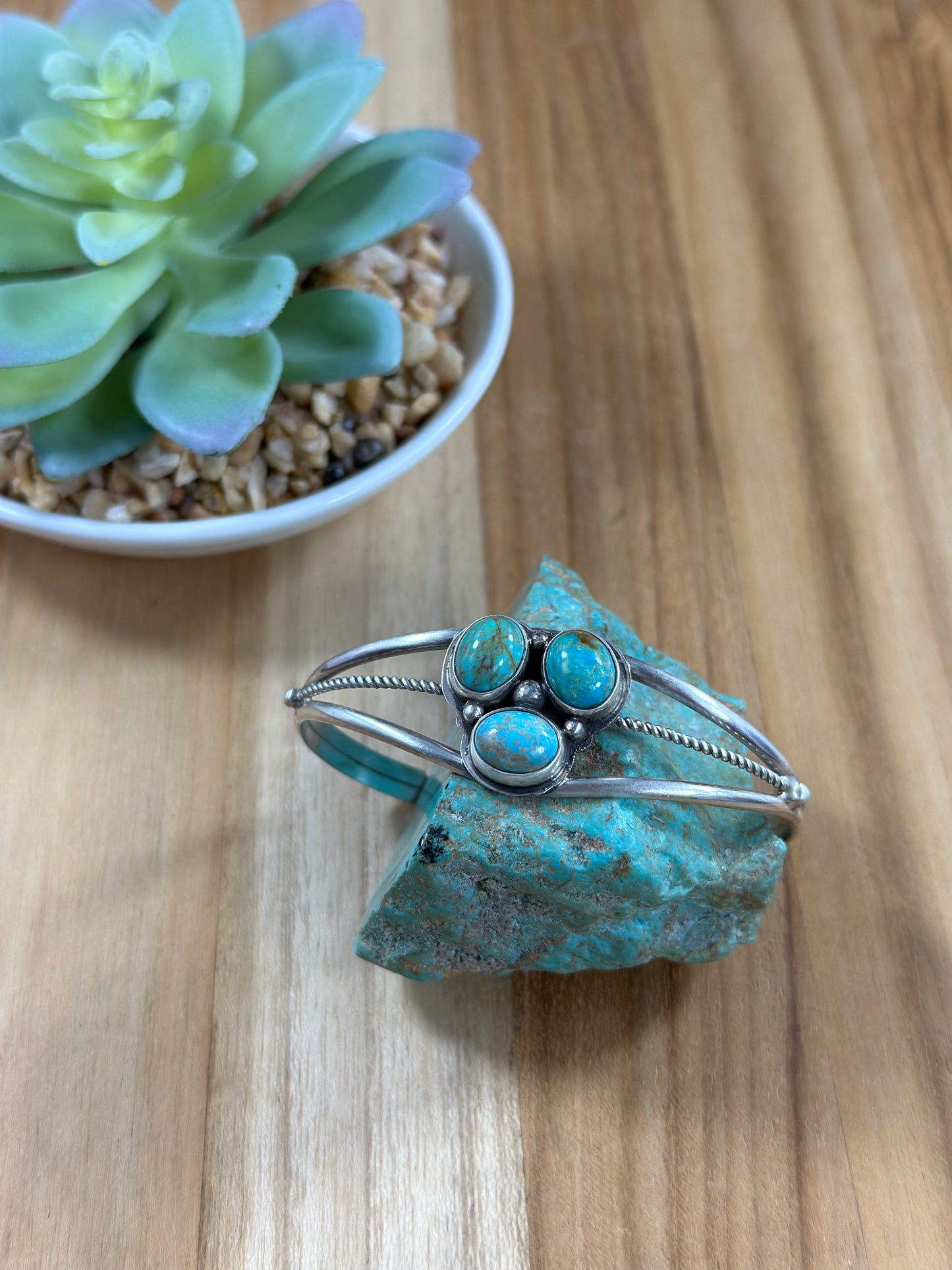 Kingman Turquoise 3 Stone Bracelet