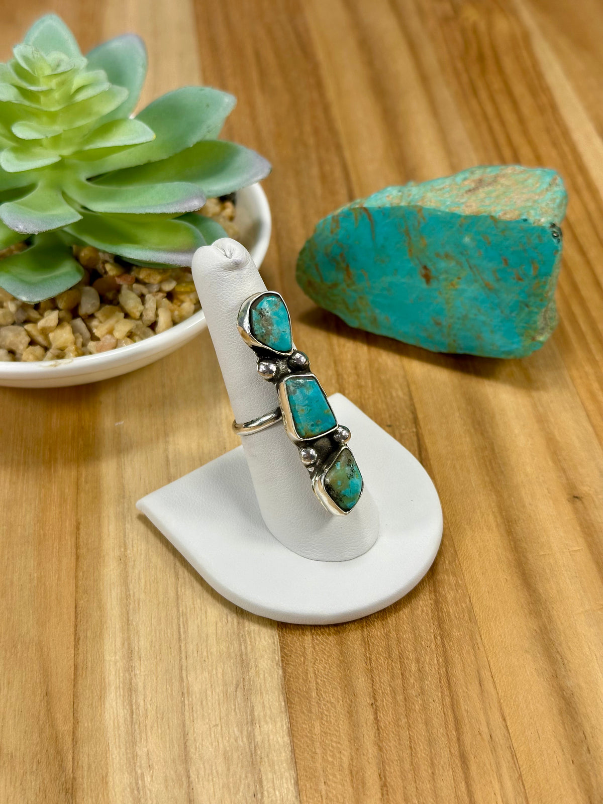 Kingman Turquoise 3 Stone Sterling Silver Ring – Live Roadshow 505