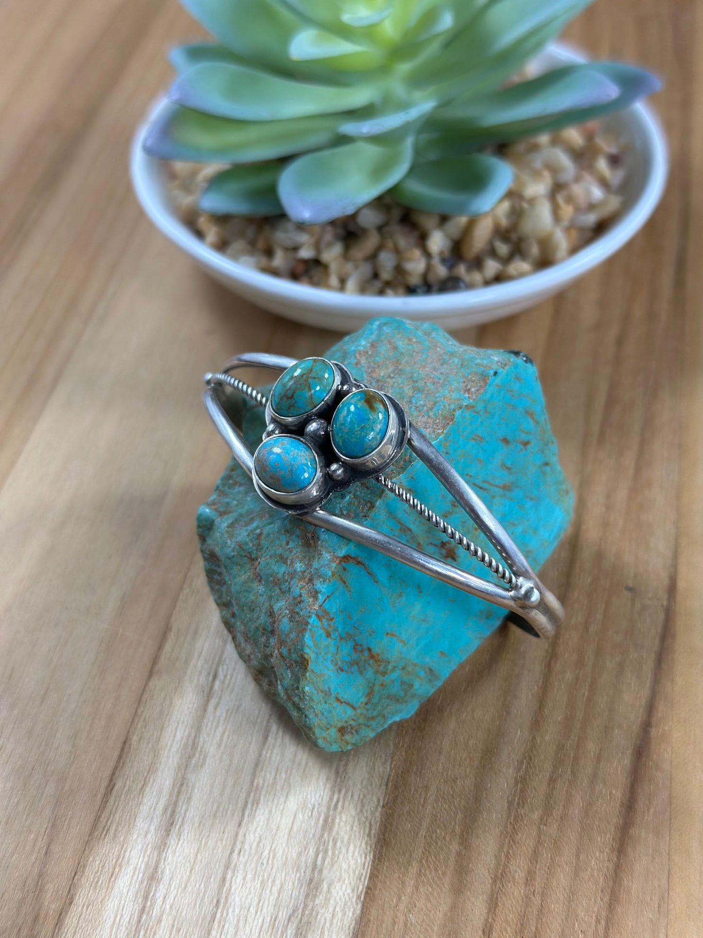 Kingman Turquoise 3 Stone Bracelet