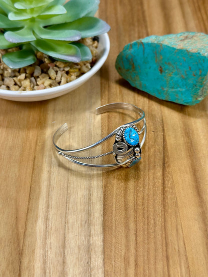 Kingman Turquoise 2 Stone Sterling Silver Cuff Bracelet