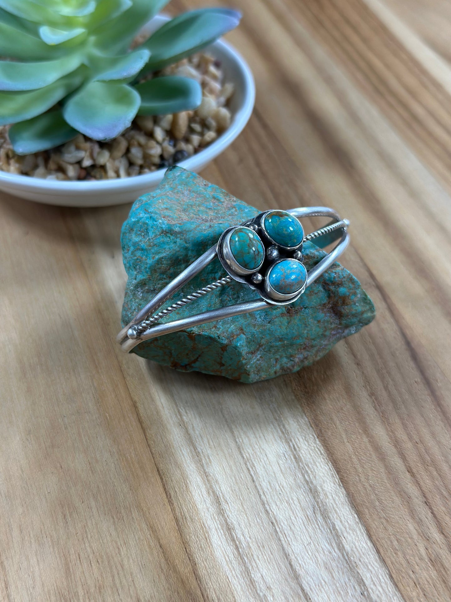 Kingman Turquoise 3 Stone Bracelet