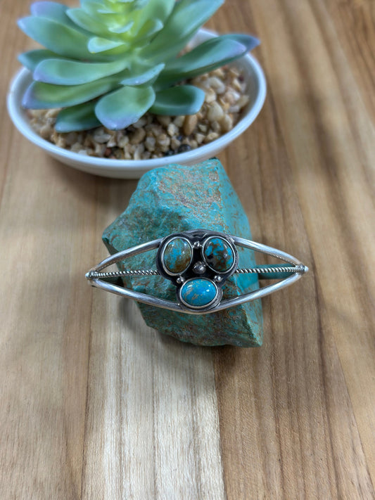 Kingman Turquoise 3 Stone Bracelet
