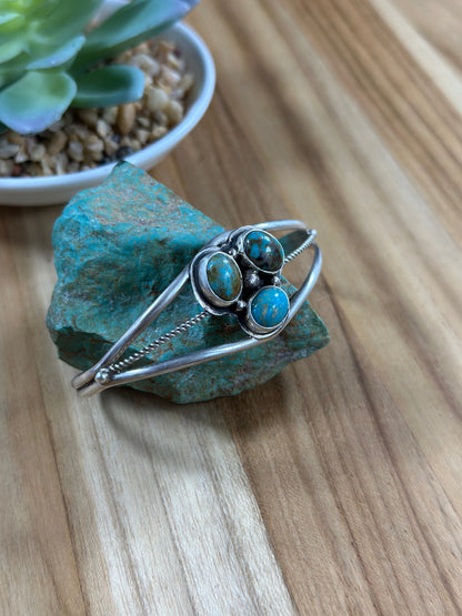 Kingman Turquoise 3 Stone Bracelet