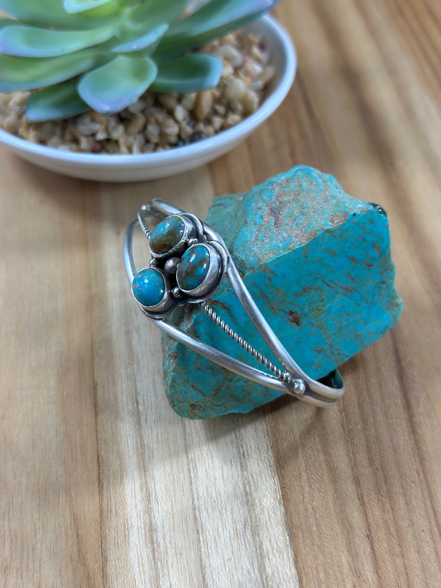 Kingman Turquoise 3 Stone Bracelet