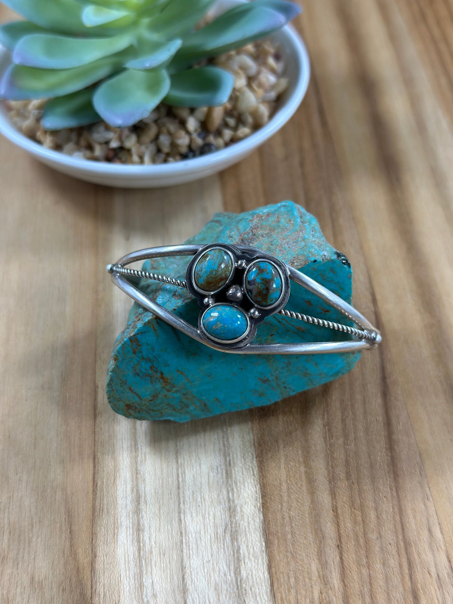 Kingman Turquoise 3 Stone Bracelet
