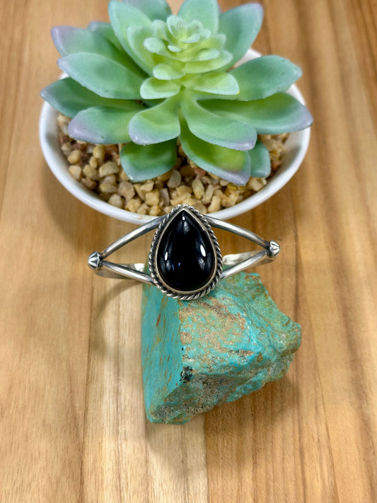 Black Onyx Teardrop Sterling Silver Cuff Bracelet
