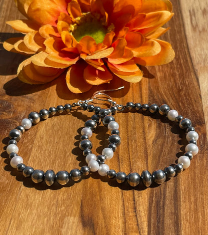 Navajo Style Beads and Freshwater Pearl Earrings